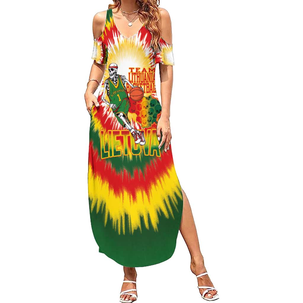 Custom Lithuania Basketball Family Matching Summer Maxi Dress and Hawaiian Shirt Champions Skeleton of The Baltic Tie Dye Style - Wonder Print Shop