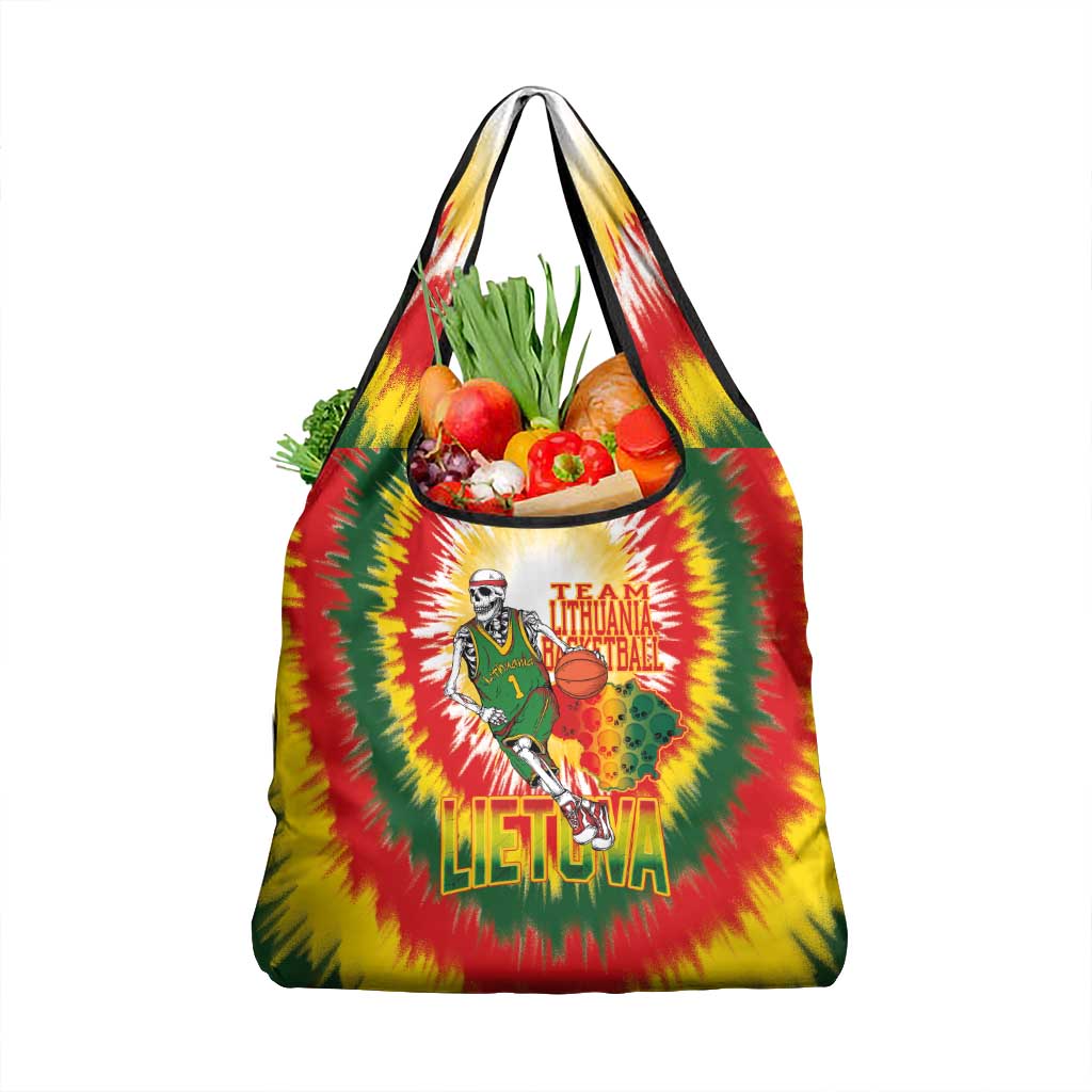 Lithuania Basketball Grocery Bag Champions Skeleton of The Baltic Tie Dye Style - Wonder Print Shop