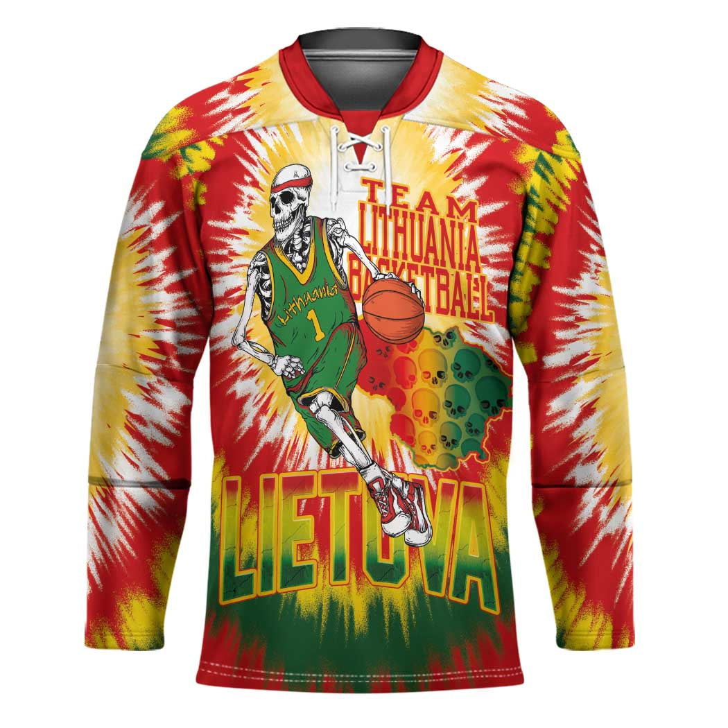 Custom Lithuania Basketball Hockey Jersey Champions Skeleton of The Baltic Tie Dye Style - Wonder Print Shop