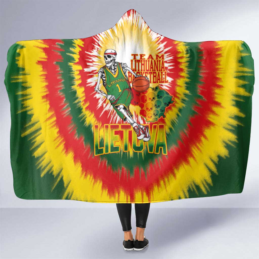 Lithuania Basketball Hooded Blanket Champions Skeleton of The Baltic Tie Dye Style - Wonder Print Shop