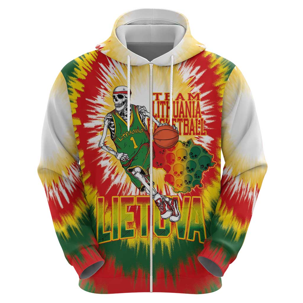 Custom Lithuania Basketball Hoodie Champions Skeleton of The Baltic Tie Dye Style - Wonder Print Shop