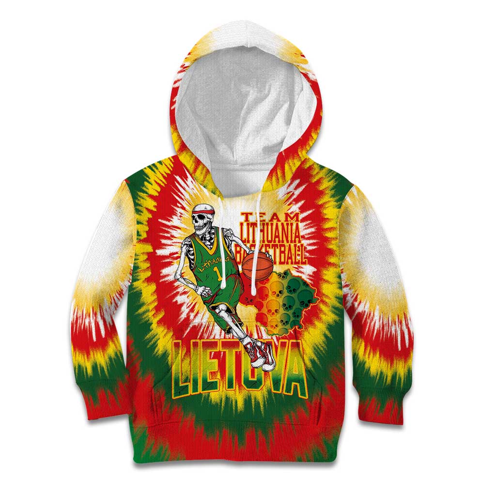 Custom Lithuania Basketball Kid Hoodie Champions Skeleton of The Baltic Tie Dye Style - Wonder Print Shop