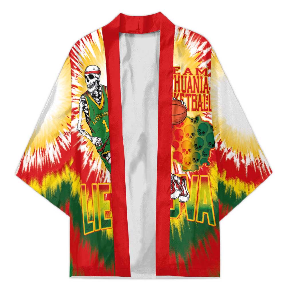 Custom Lithuania Basketball Kimono Champions Skeleton of The Baltic Tie Dye Style - Wonder Print Shop