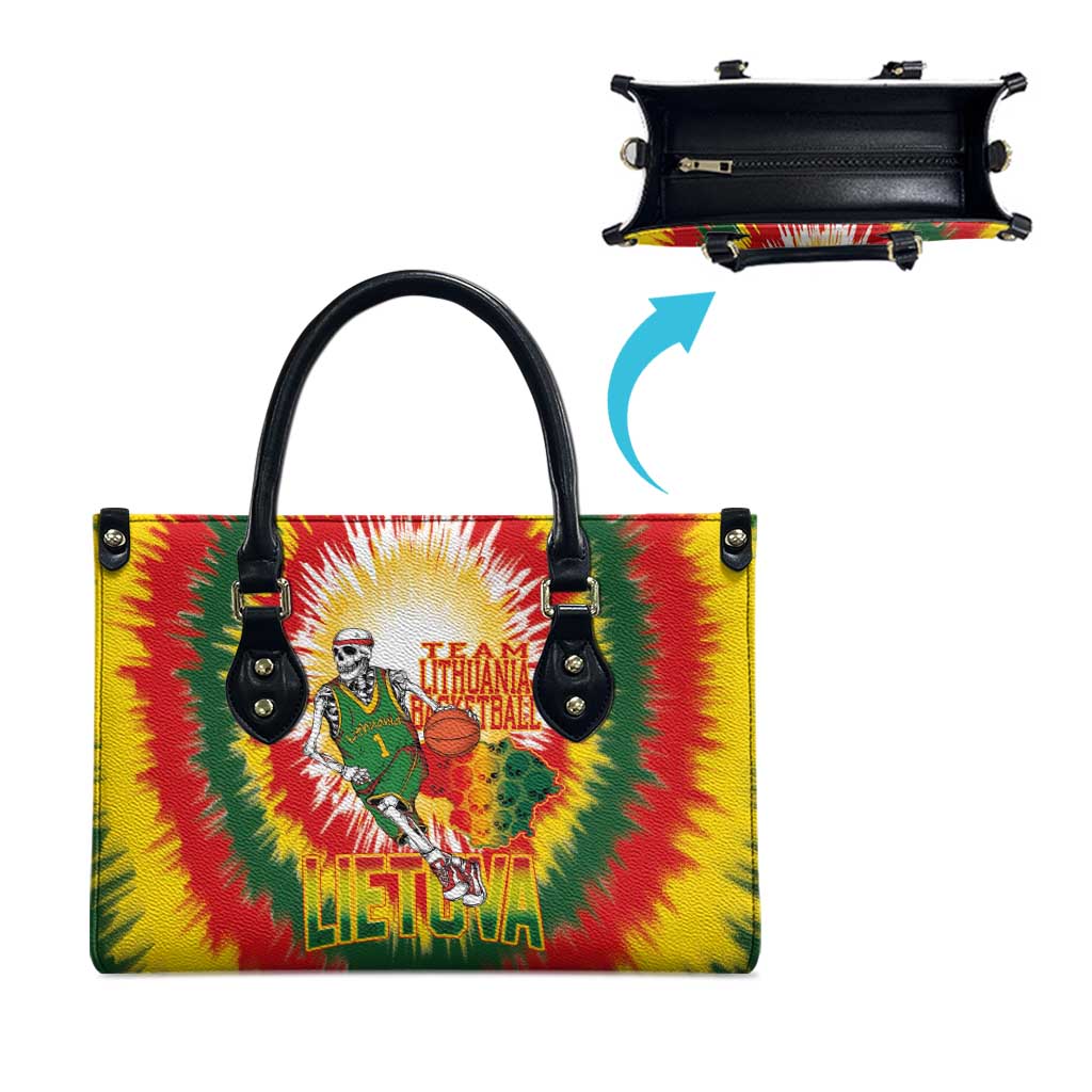 Lithuania Basketball Leather Bag Champions Skeleton of The Baltic Tie Dye Style - Wonder Print Shop