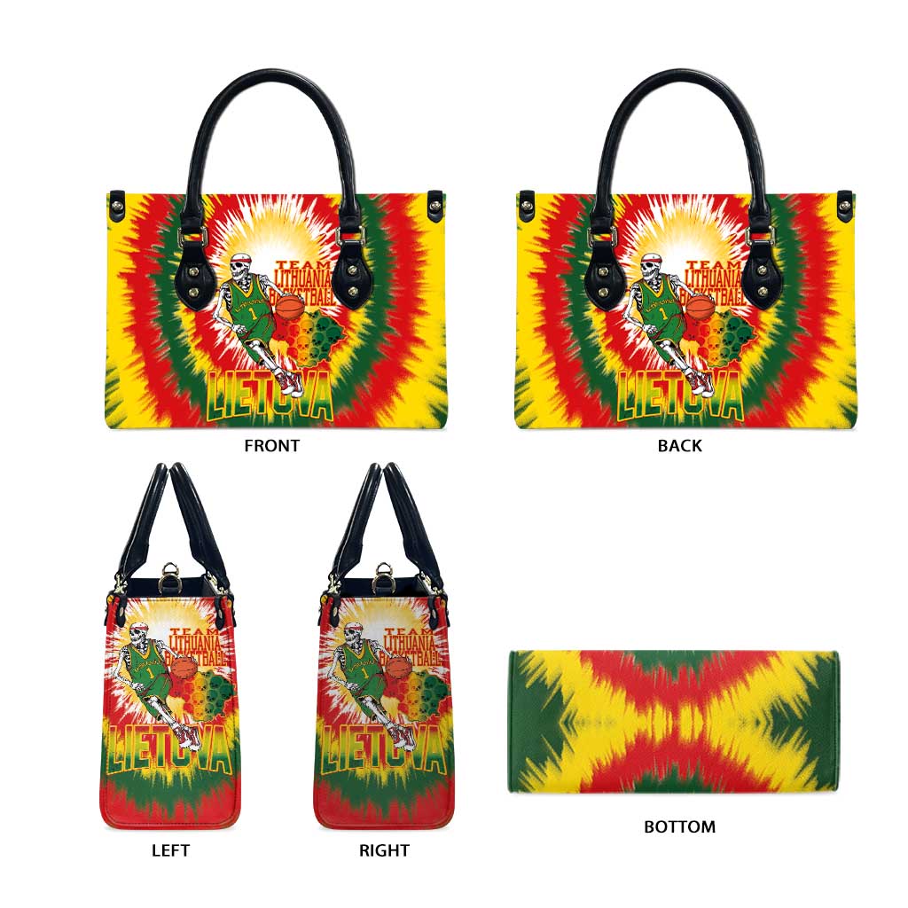 Lithuania Basketball Leather Bag Champions Skeleton of The Baltic Tie Dye Style - Wonder Print Shop
