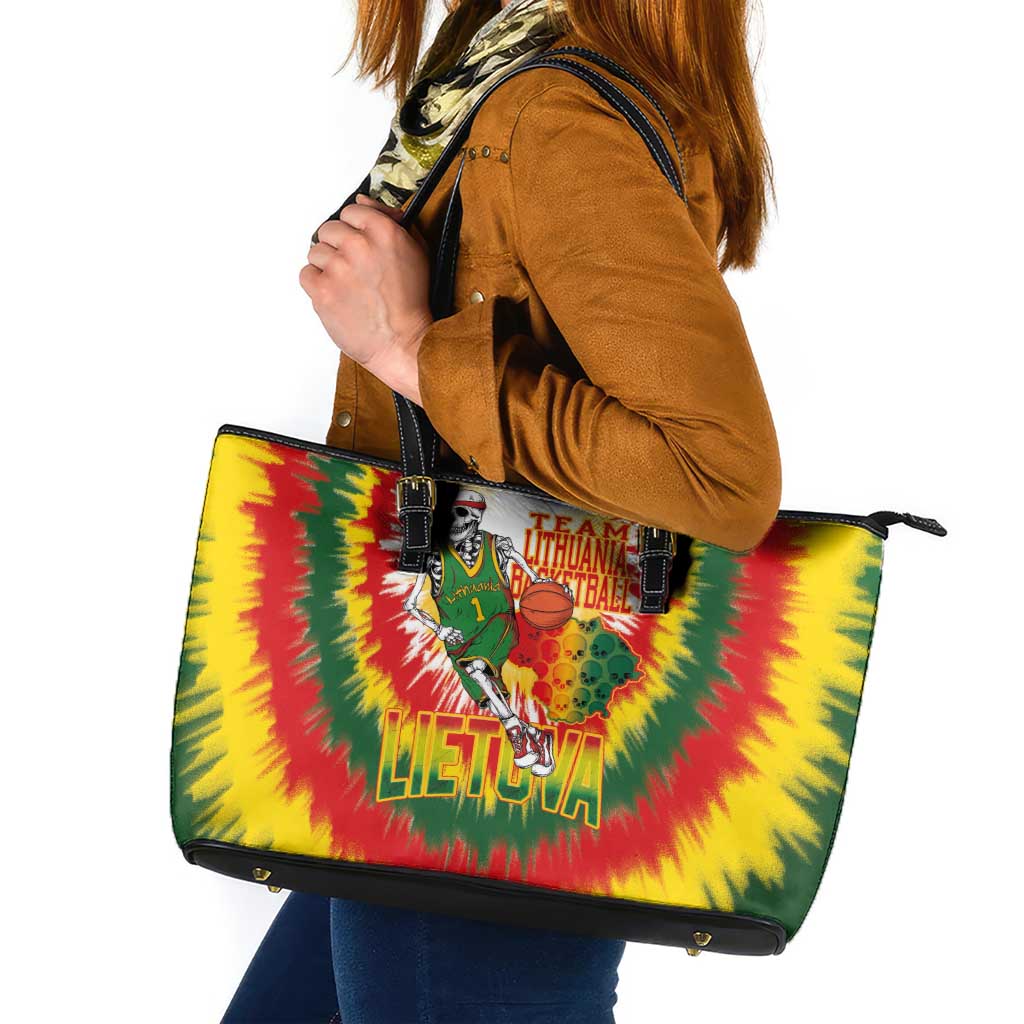 Lithuania Basketball Leather Tote Bag Champions Skeleton of The Baltic Tie Dye Style - Wonder Print Shop