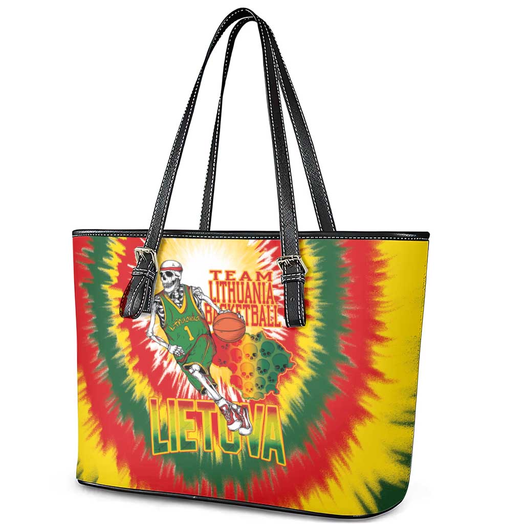 Lithuania Basketball Leather Tote Bag Champions Skeleton of The Baltic Tie Dye Style - Wonder Print Shop