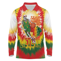 Custom Lithuania Basketball Long Sleeve Polo Shirt Champions Skeleton of The Baltic Tie Dye Style - Wonder Print Shop