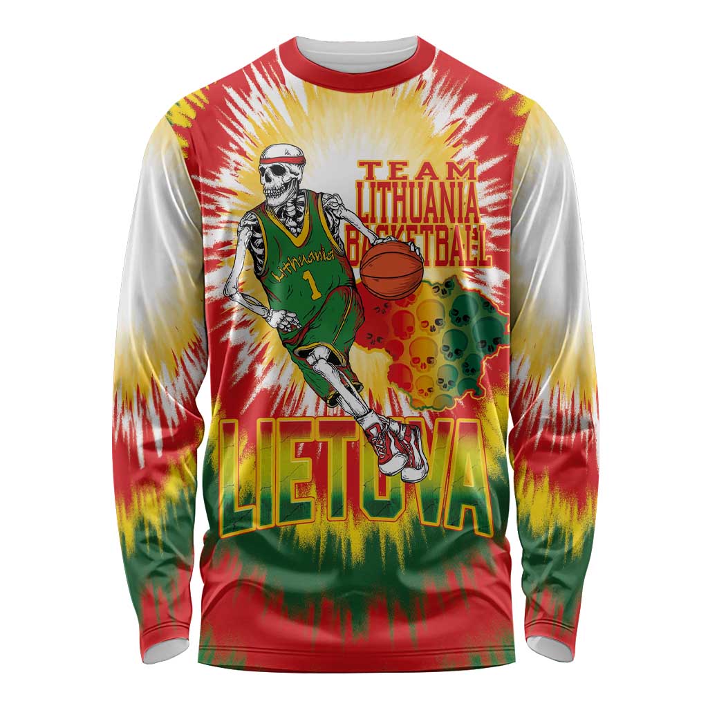 Custom Lithuania Basketball Long Sleeve Shirt Champions Skeleton of The Baltic Tie Dye Style - Wonder Print Shop