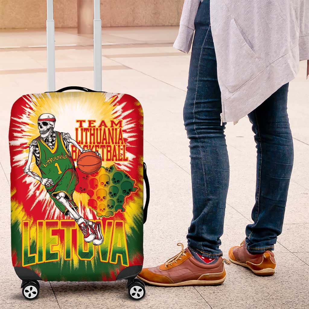 Lithuania Basketball Luggage Cover Champions Skeleton of The Baltic Tie Dye Style - Wonder Print Shop