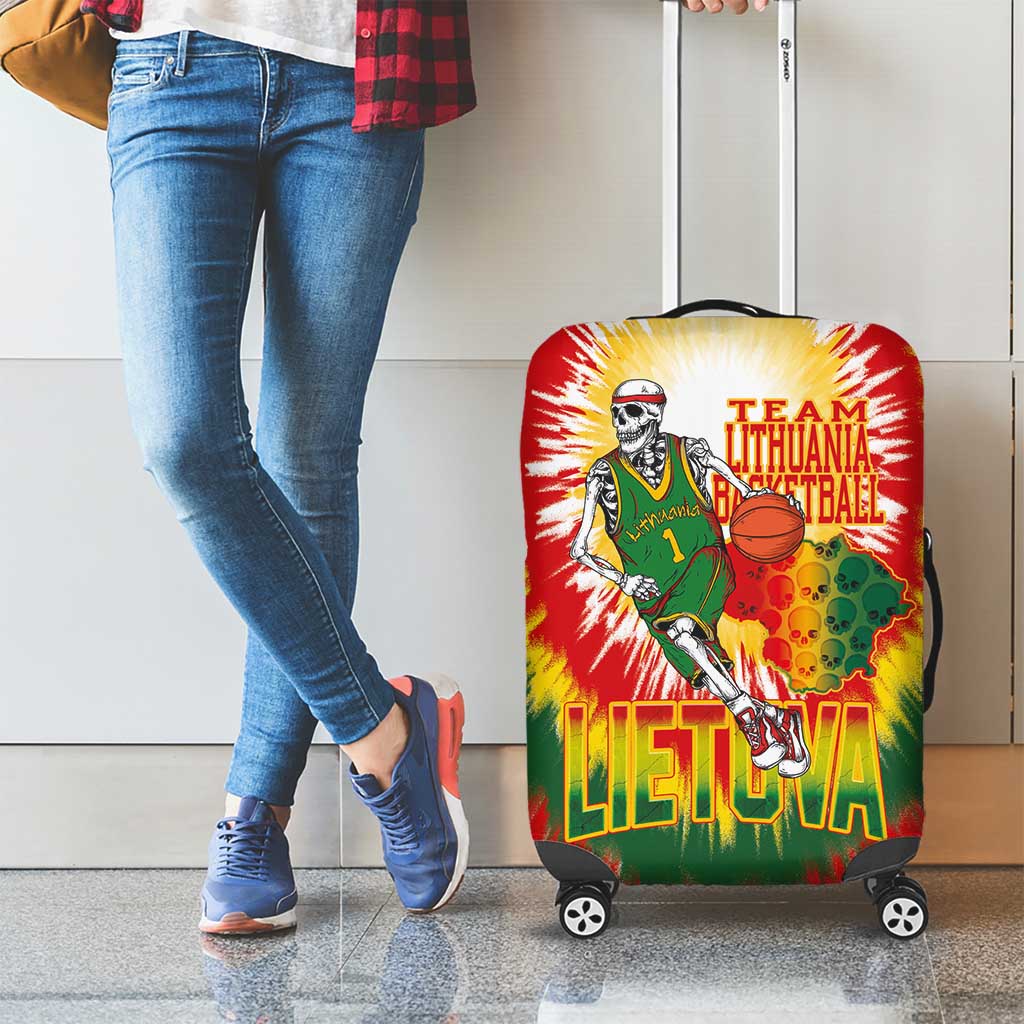 Lithuania Basketball Luggage Cover Champions Skeleton of The Baltic Tie Dye Style - Wonder Print Shop