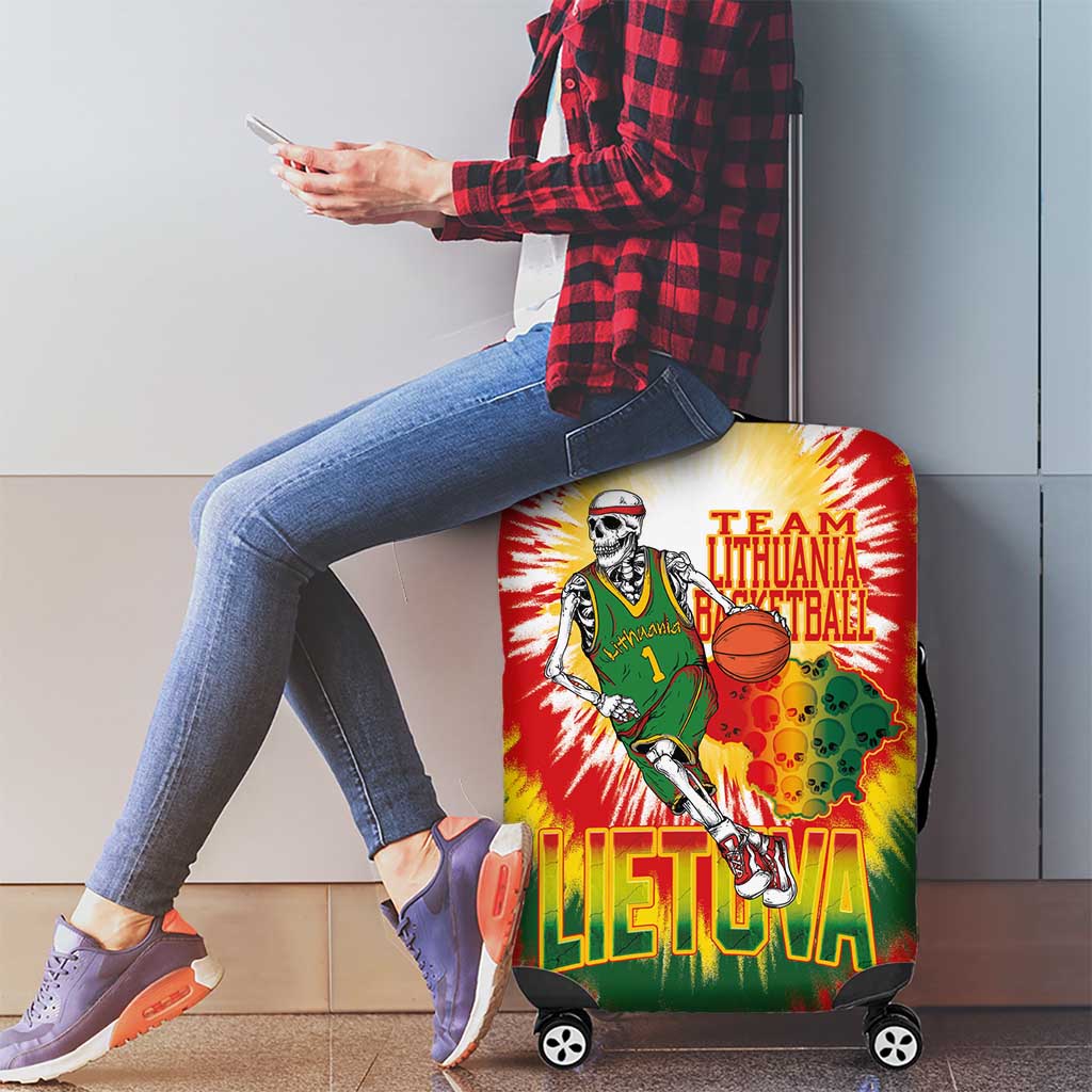 Lithuania Basketball Luggage Cover Champions Skeleton of The Baltic Tie Dye Style - Wonder Print Shop