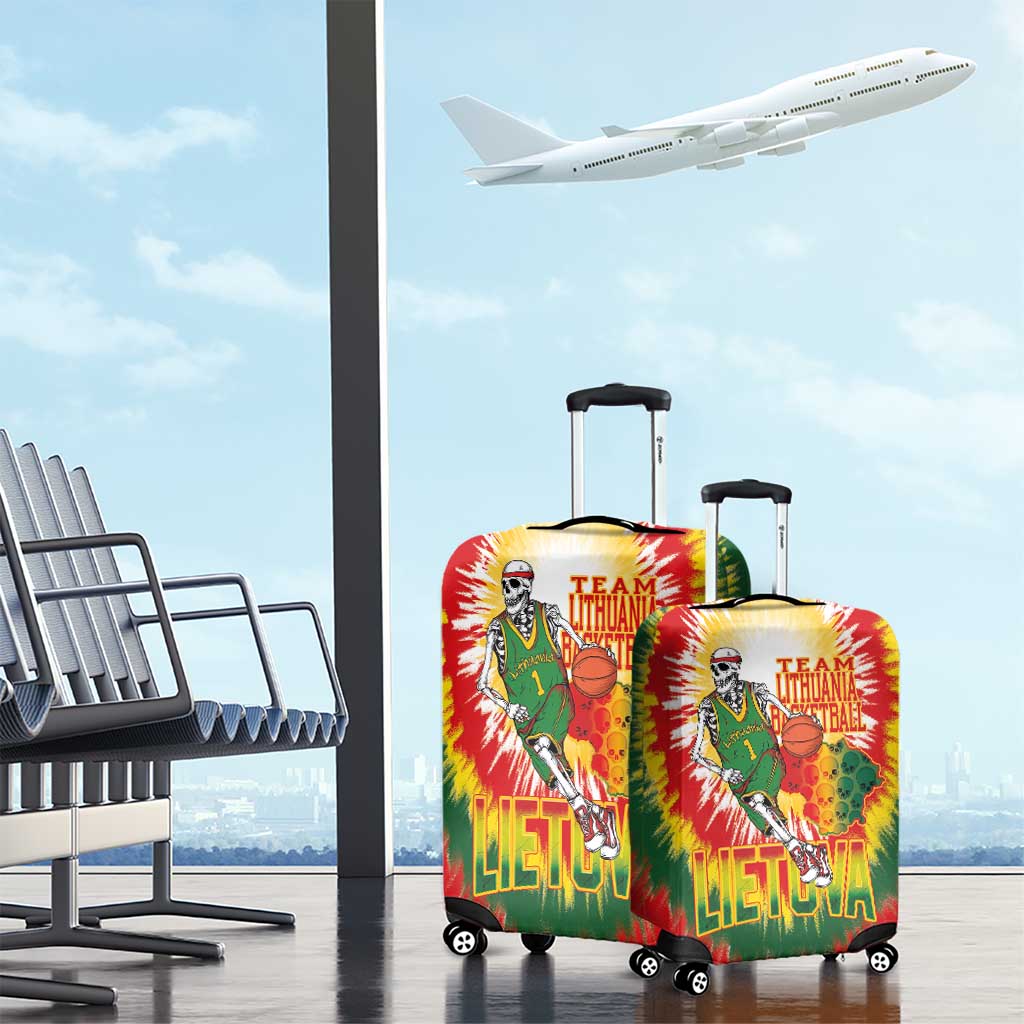 Lithuania Basketball Luggage Cover Champions Skeleton of The Baltic Tie Dye Style - Wonder Print Shop