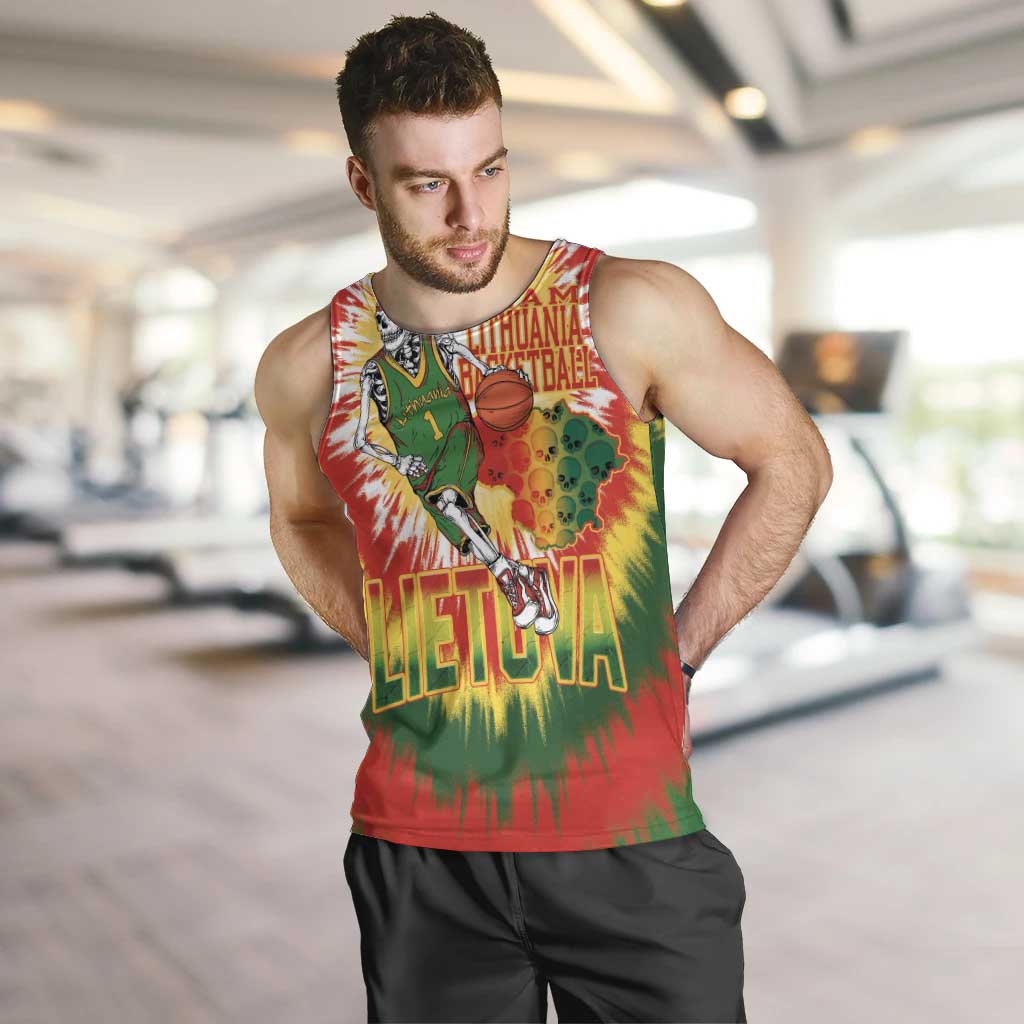 Custom Lithuania Basketball Men Tank Top Champions Skeleton of The Baltic Tie Dye Style - Wonder Print Shop