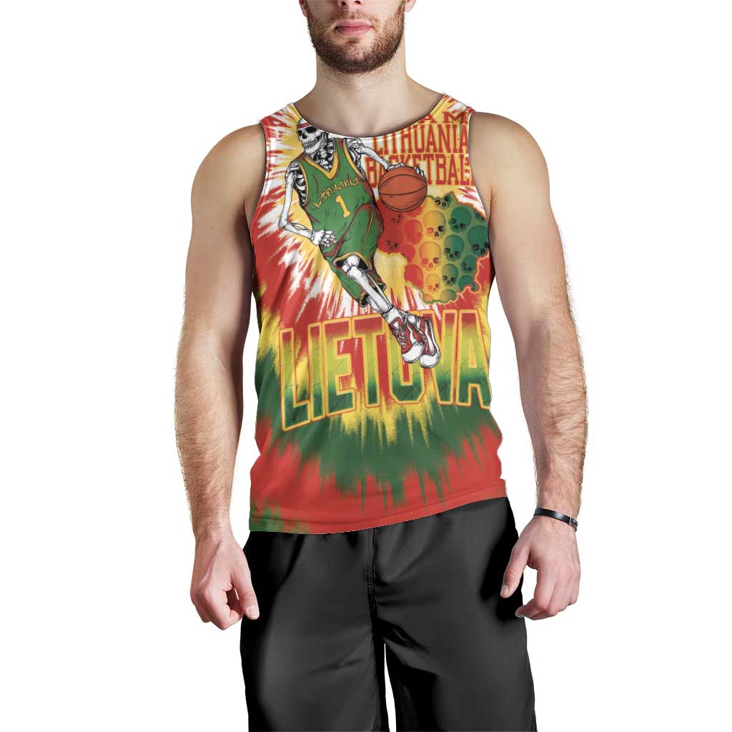 Custom Lithuania Basketball Men Tank Top Champions Skeleton of The Baltic Tie Dye Style - Wonder Print Shop