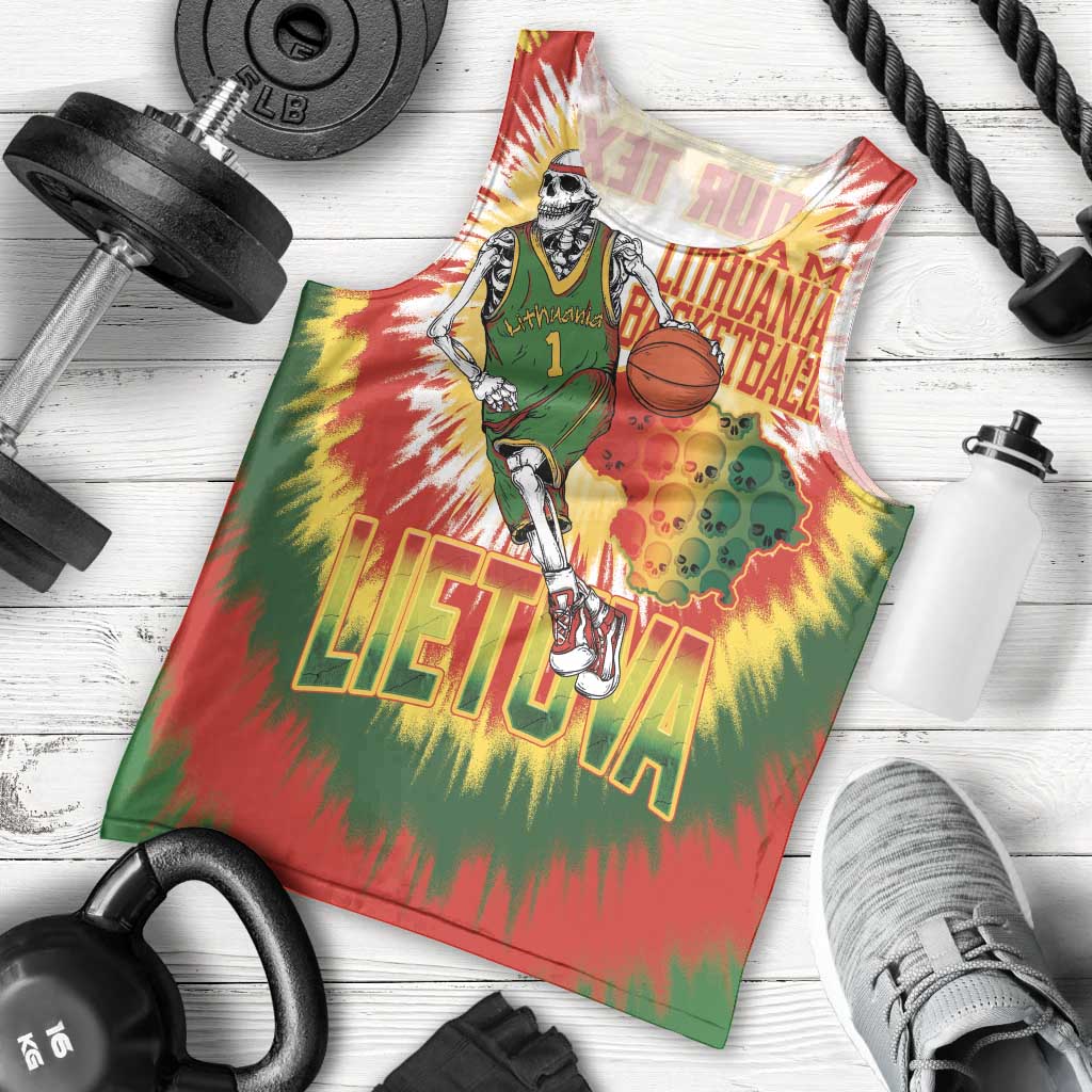 Custom Lithuania Basketball Men Tank Top Champions Skeleton of The Baltic Tie Dye Style - Wonder Print Shop
