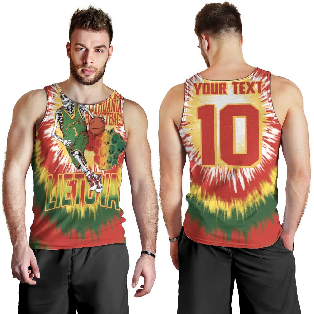 Custom Lithuania Basketball Men Tank Top Champions Skeleton of The Baltic Tie Dye Style - Wonder Print Shop