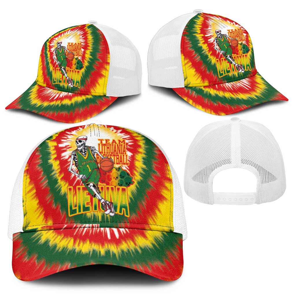 Lithuania Basketball Mesh Trucker Cap Champions Skeleton of The Baltic Tie Dye Style - Wonder Print Shop