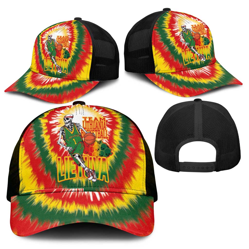 Lithuania Basketball Mesh Trucker Cap Champions Skeleton of The Baltic Tie Dye Style - Wonder Print Shop