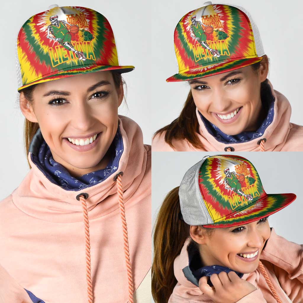 Lithuania Basketball Mesh Trucker Cap Champions Skeleton of The Baltic Tie Dye Style - Wonder Print Shop