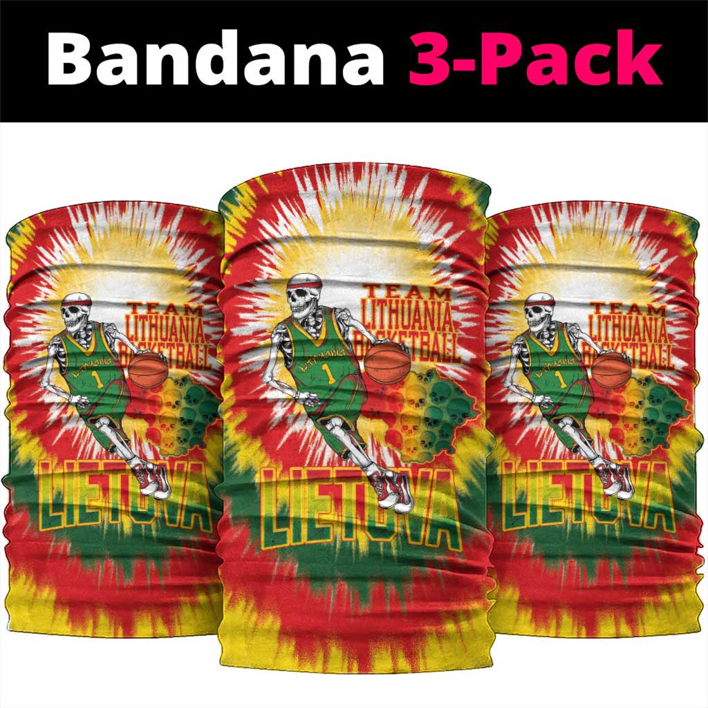 Lithuania Basketball Neck Gaiter Champions Skeleton of The Baltic Tie Dye Style LT03