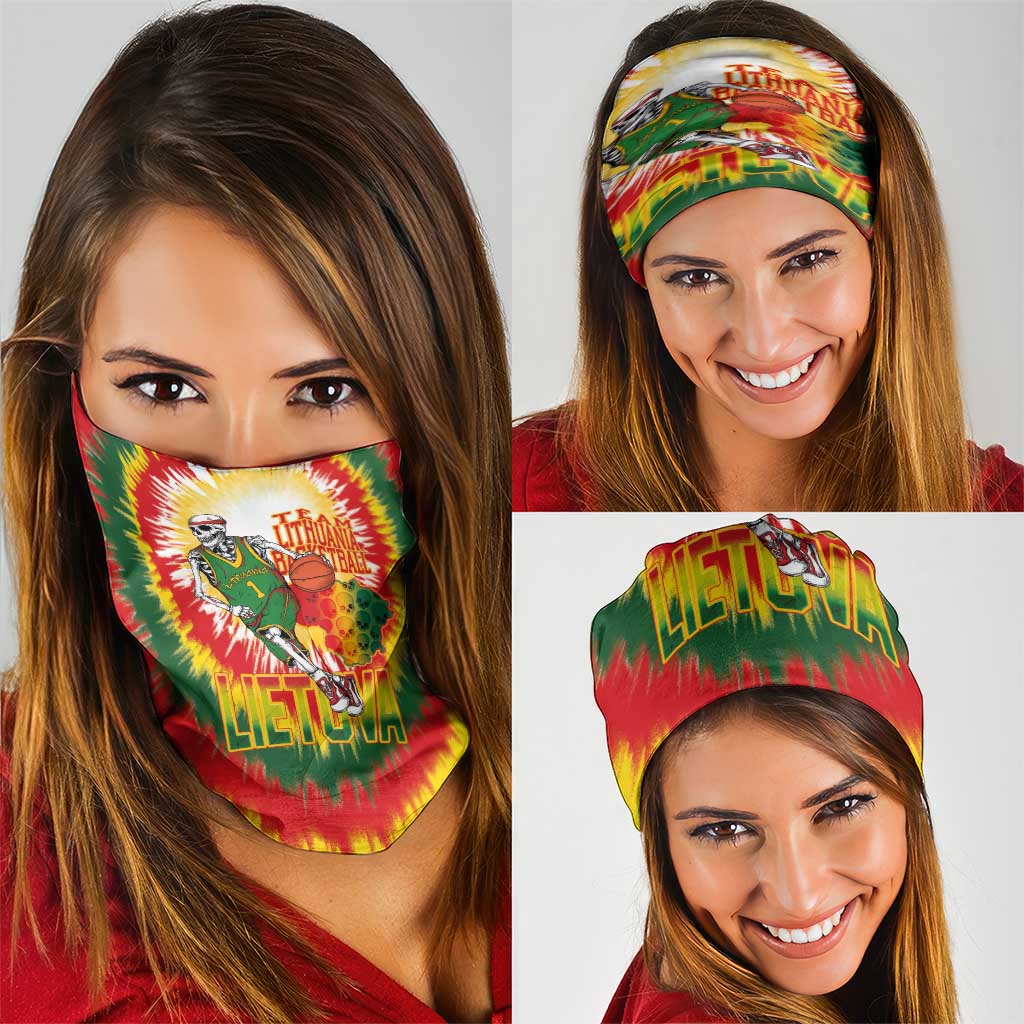 Lithuania Basketball Neck Gaiter Champions Skeleton of The Baltic Tie Dye Style LT03