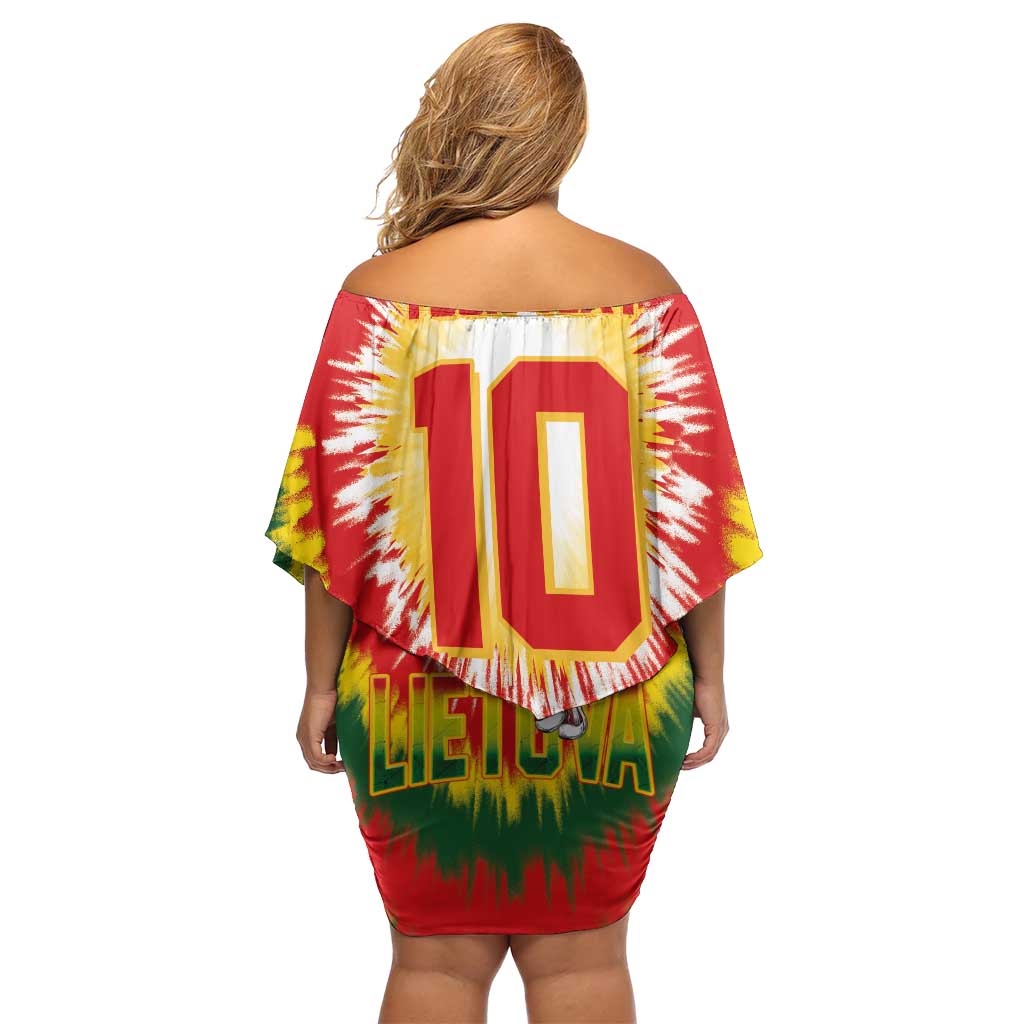 Custom Lithuania Basketball Off Shoulder Short Dress Champions Skeleton of The Baltic Tie Dye Style - Wonder Print Shop