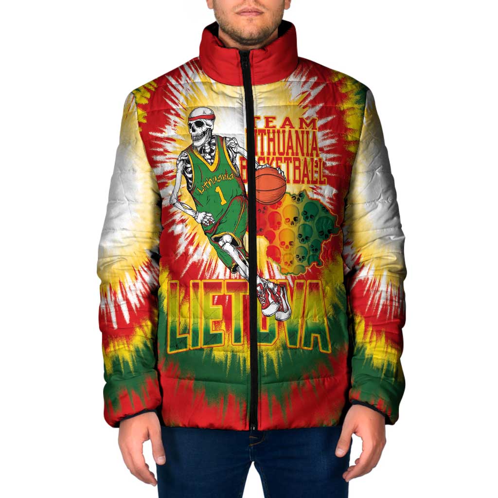 Custom Lithuania Basketball Padded Jacket Champions Skeleton of The Baltic Tie Dye Style - Wonder Print Shop
