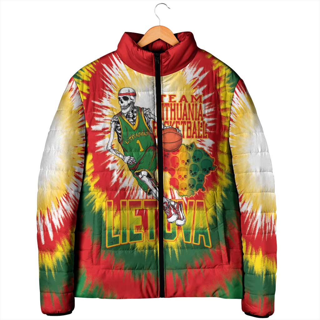 Custom Lithuania Basketball Padded Jacket Champions Skeleton of The Baltic Tie Dye Style - Wonder Print Shop