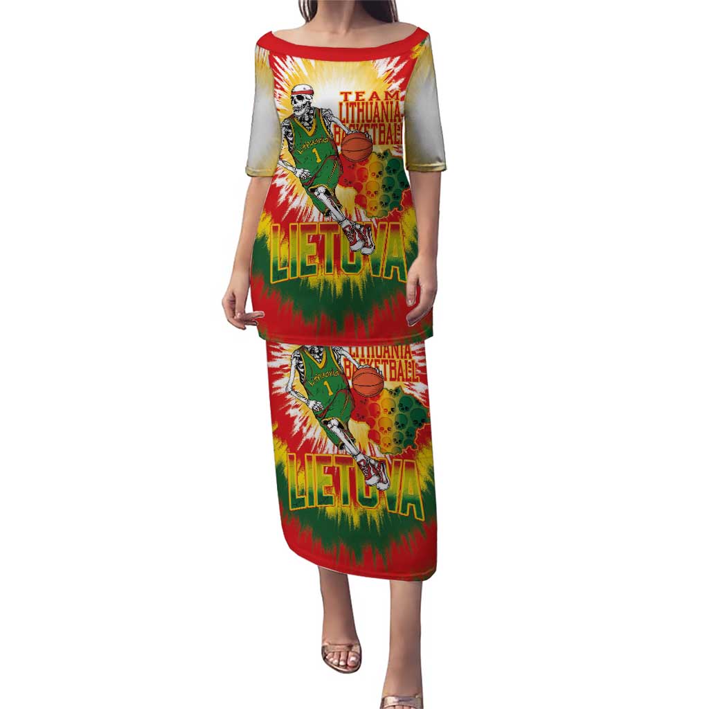 Custom Lithuania Basketball Puletasi Champions Skeleton of The Baltic Tie Dye Style - Wonder Print Shop