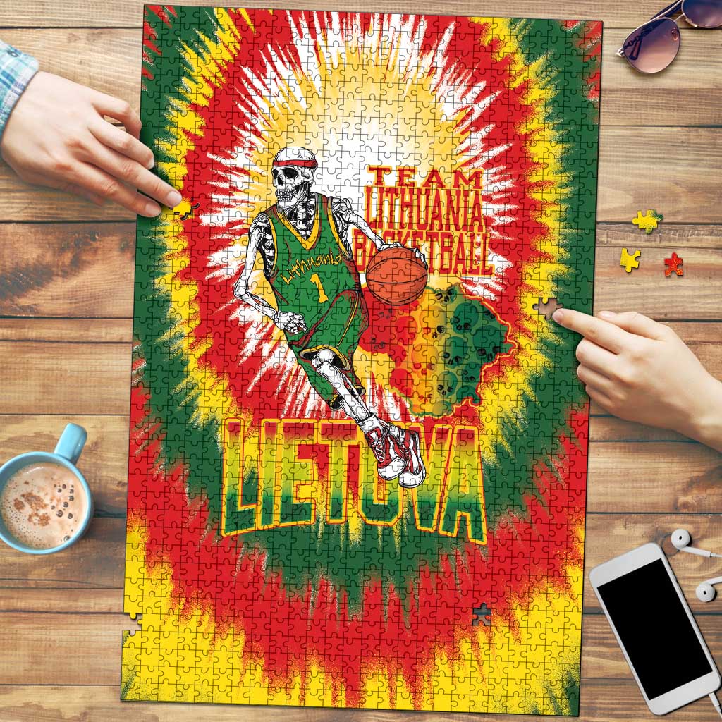 Lithuania Basketball Puzzle Champions Skeleton of The Baltic Tie Dye Style - Wonder Print Shop