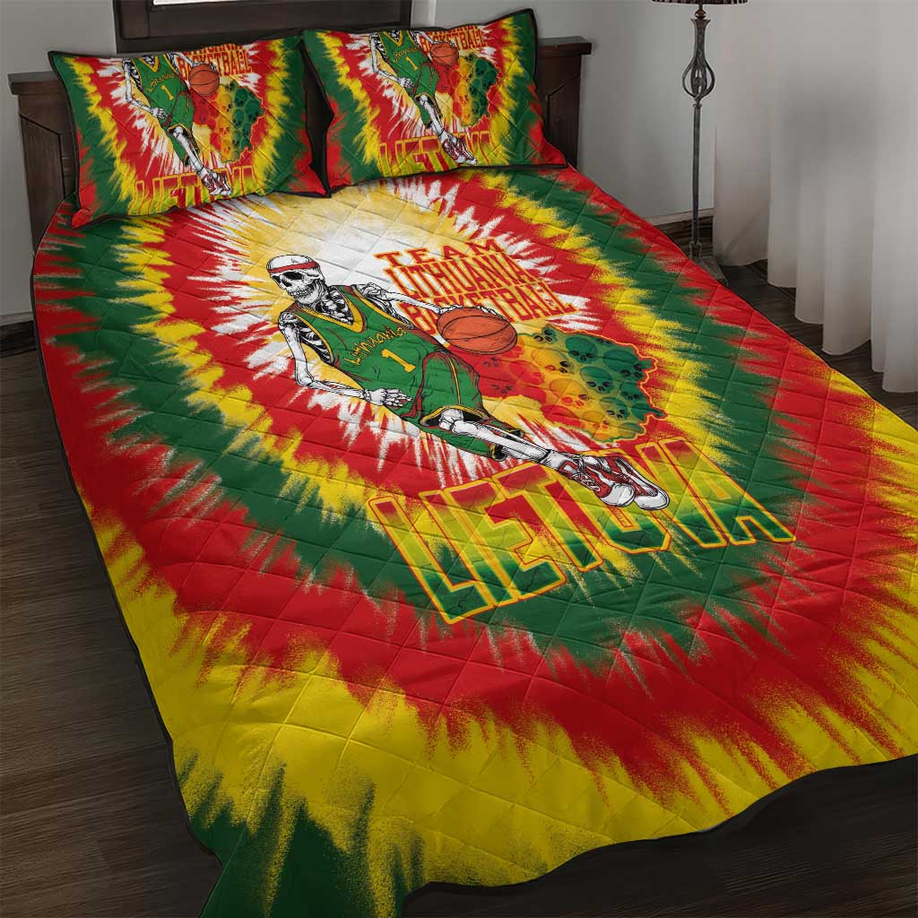 Lithuania Basketball Quilt Bed Set Champions Skeleton of The Baltic Tie Dye Style - Wonder Print Shop