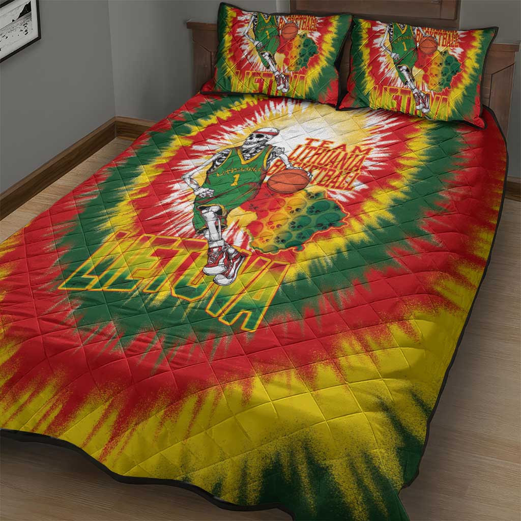 Lithuania Basketball Quilt Bed Set Champions Skeleton of The Baltic Tie Dye Style - Wonder Print Shop