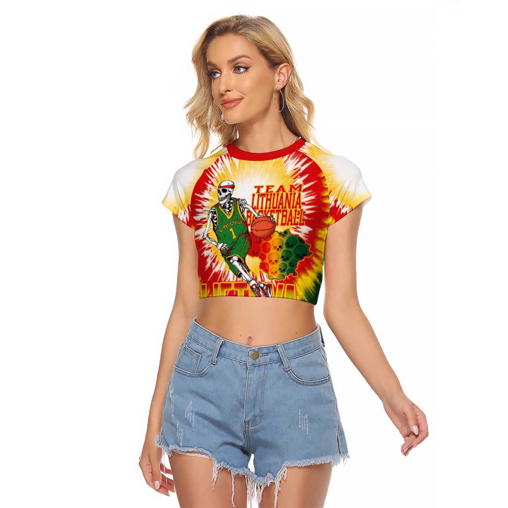 Custom Lithuania Basketball Raglan Cropped T Shirt Champions Skeleton of The Baltic Tie Dye Style - Wonder Print Shop