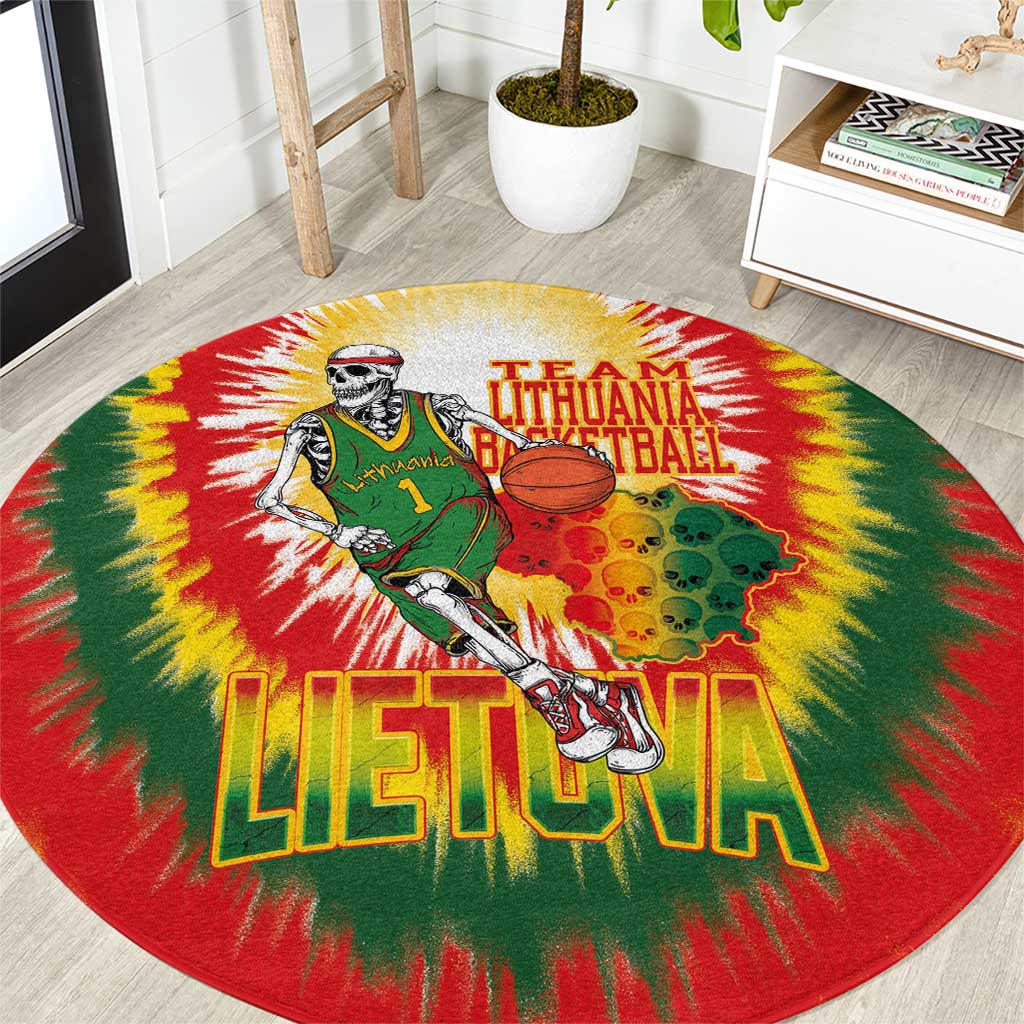 Lithuania Basketball Round Carpet Champions Skeleton of The Baltic Tie Dye Style - Wonder Print Shop