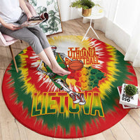 Lithuania Basketball Round Carpet Champions Skeleton of The Baltic Tie Dye Style - Wonder Print Shop