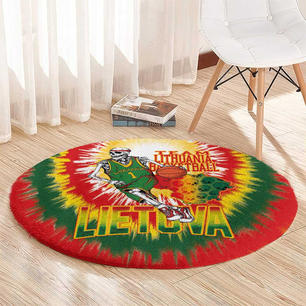 Lithuania Basketball Round Carpet Champions Skeleton of The Baltic Tie Dye Style - Wonder Print Shop