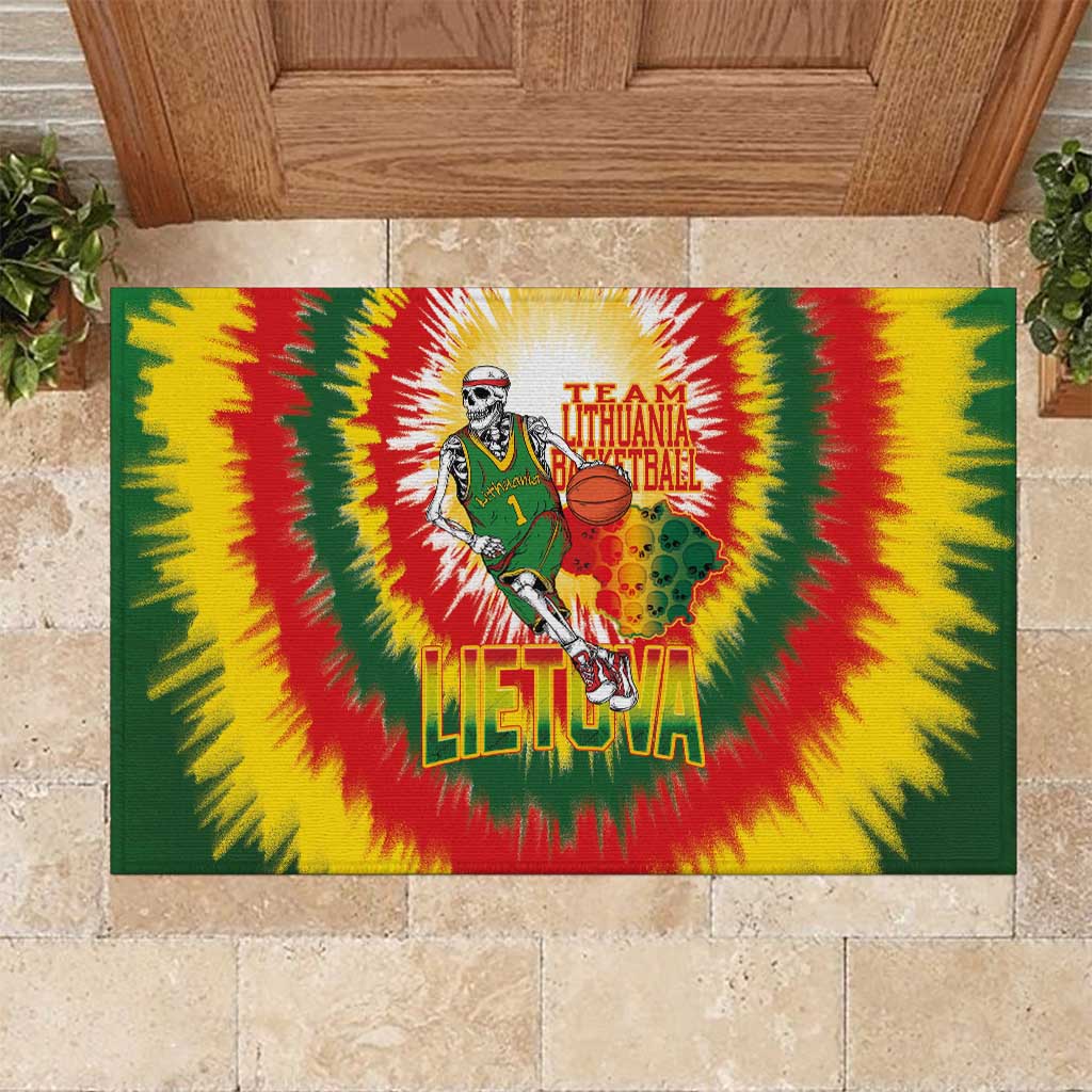 Lithuania Basketball Rubber Doormat Champions Skeleton of The Baltic Tie Dye Style - Wonder Print Shop