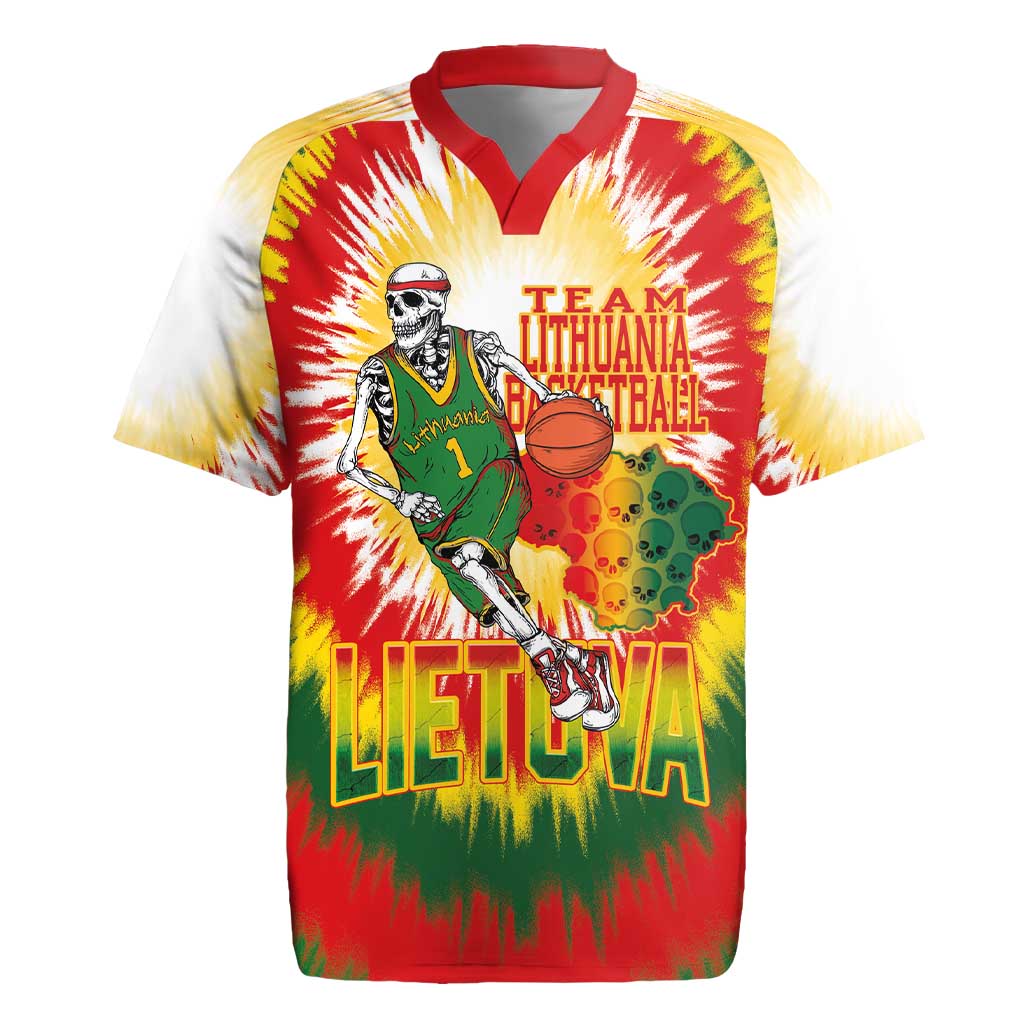 Custom Lithuania Basketball Rugby Jersey Champions Skeleton of The Baltic Tie Dye Style - Wonder Print Shop