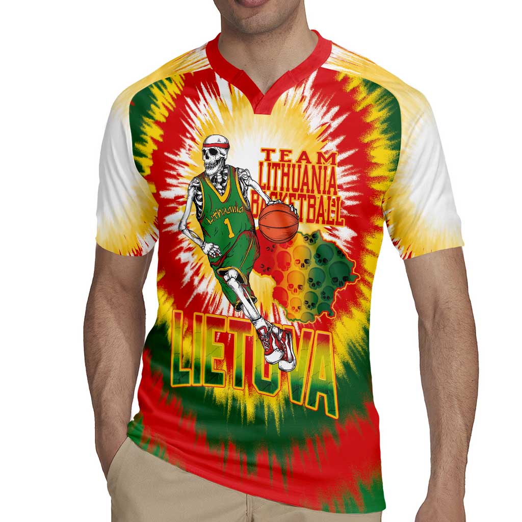 Custom Lithuania Basketball Rugby Jersey Champions Skeleton of The Baltic Tie Dye Style - Wonder Print Shop