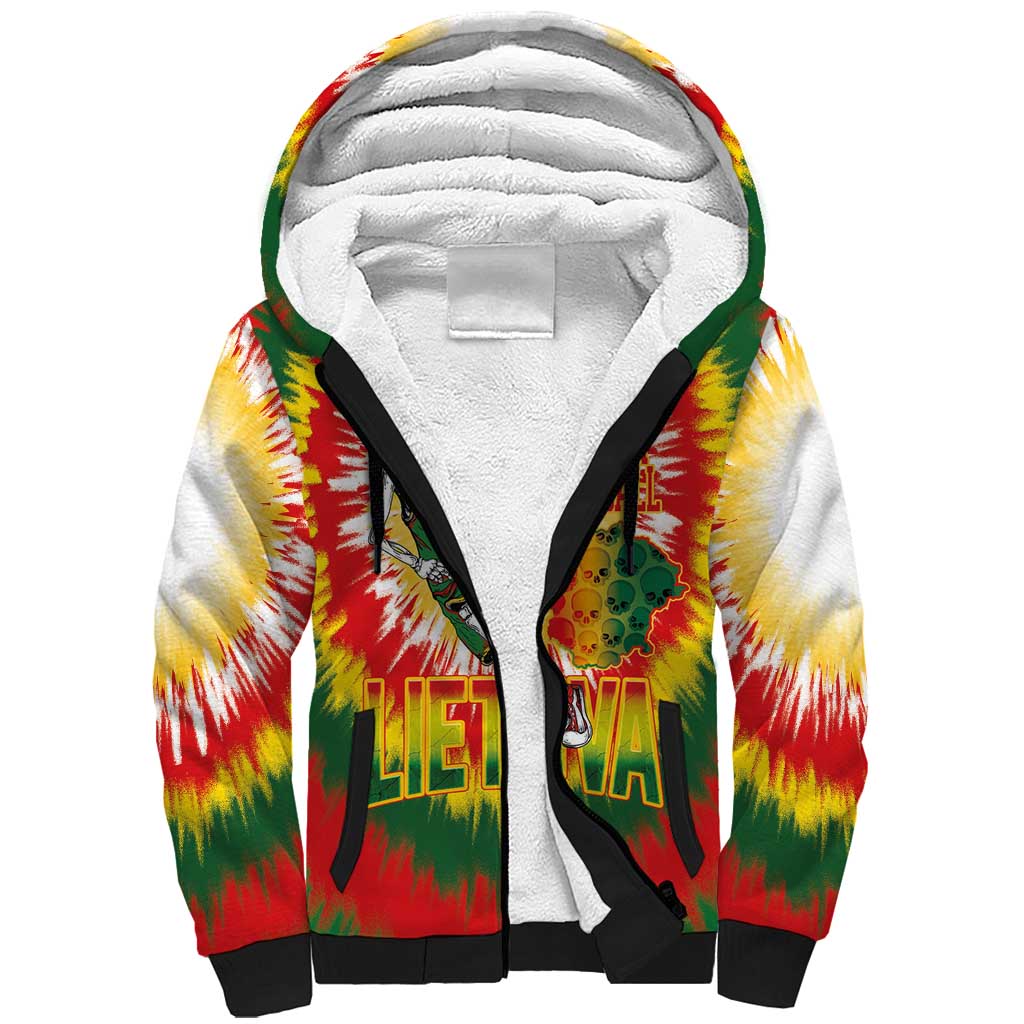 Custom Lithuania Basketball Sherpa Hoodie Champions Skeleton of The Baltic Tie Dye Style - Wonder Print Shop
