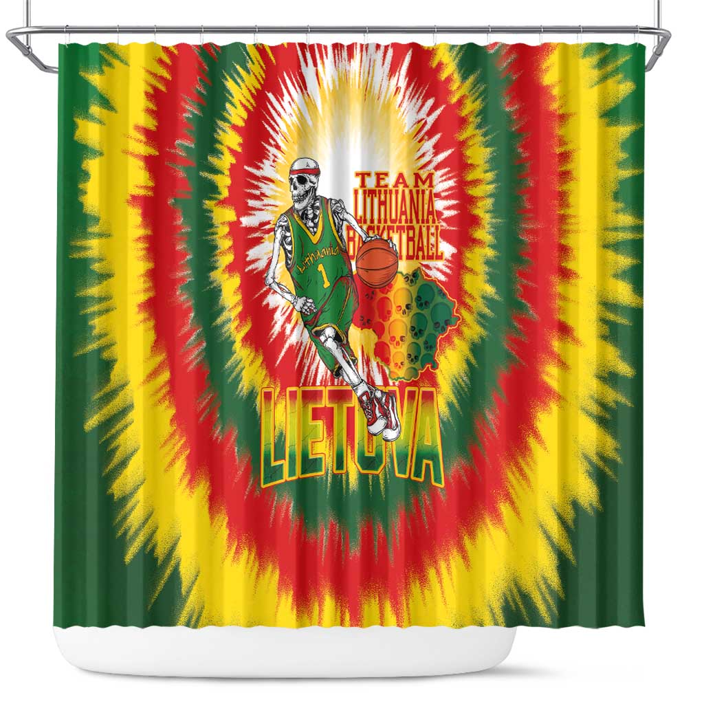 Lithuania Basketball Shower Curtain Champions Skeleton of The Baltic Tie Dye Style - Wonder Print Shop