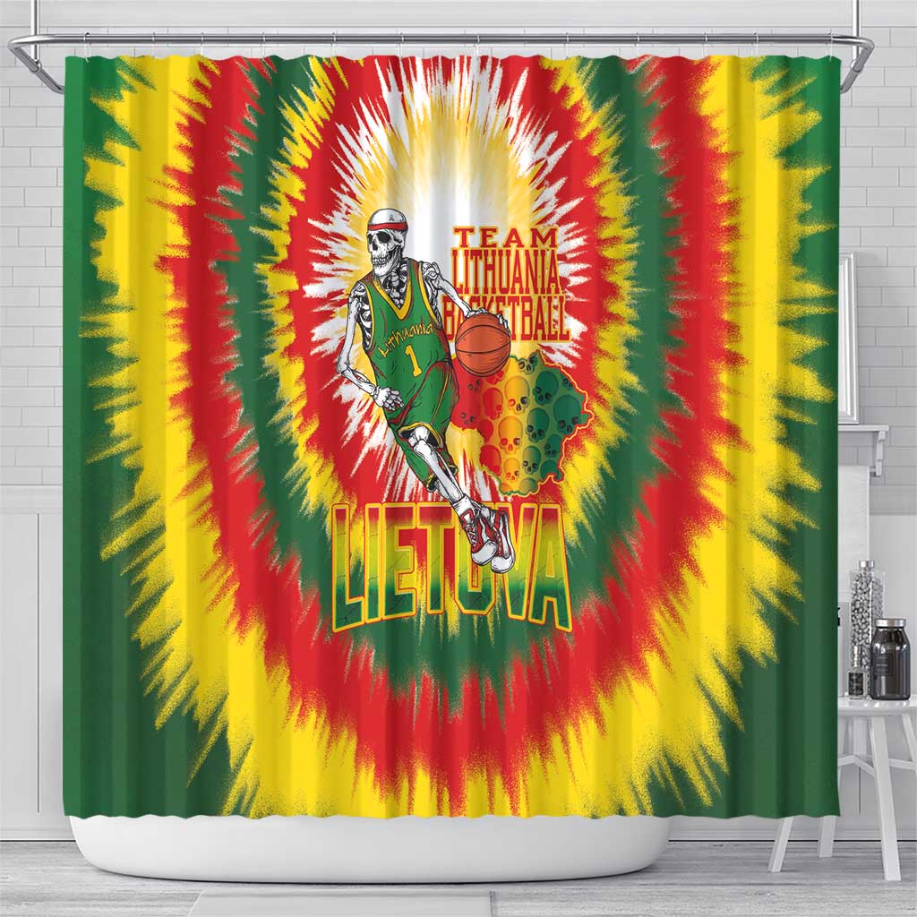 Lithuania Basketball Shower Curtain Champions Skeleton of The Baltic Tie Dye Style - Wonder Print Shop