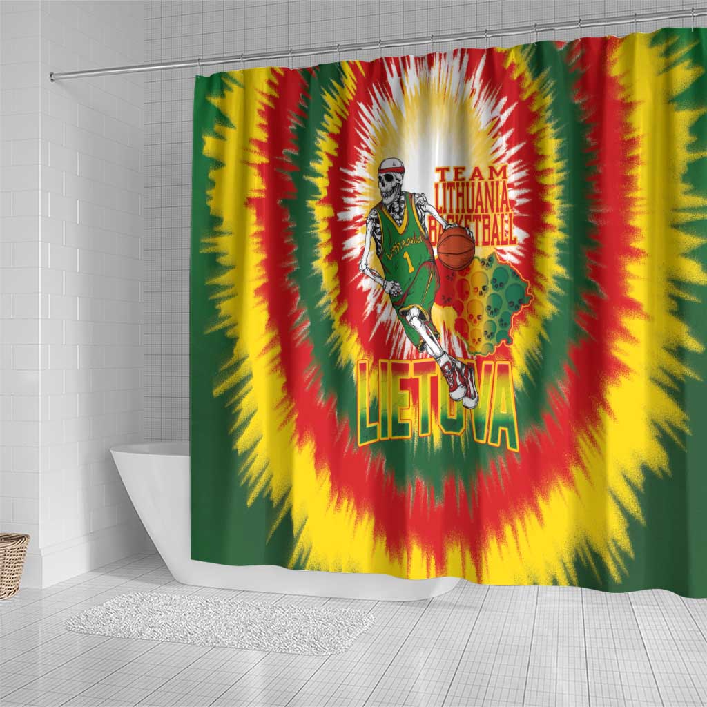 Lithuania Basketball Shower Curtain Champions Skeleton of The Baltic Tie Dye Style - Wonder Print Shop