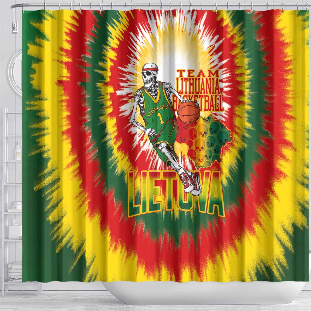 Lithuania Basketball Shower Curtain Champions Skeleton of The Baltic Tie Dye Style - Wonder Print Shop