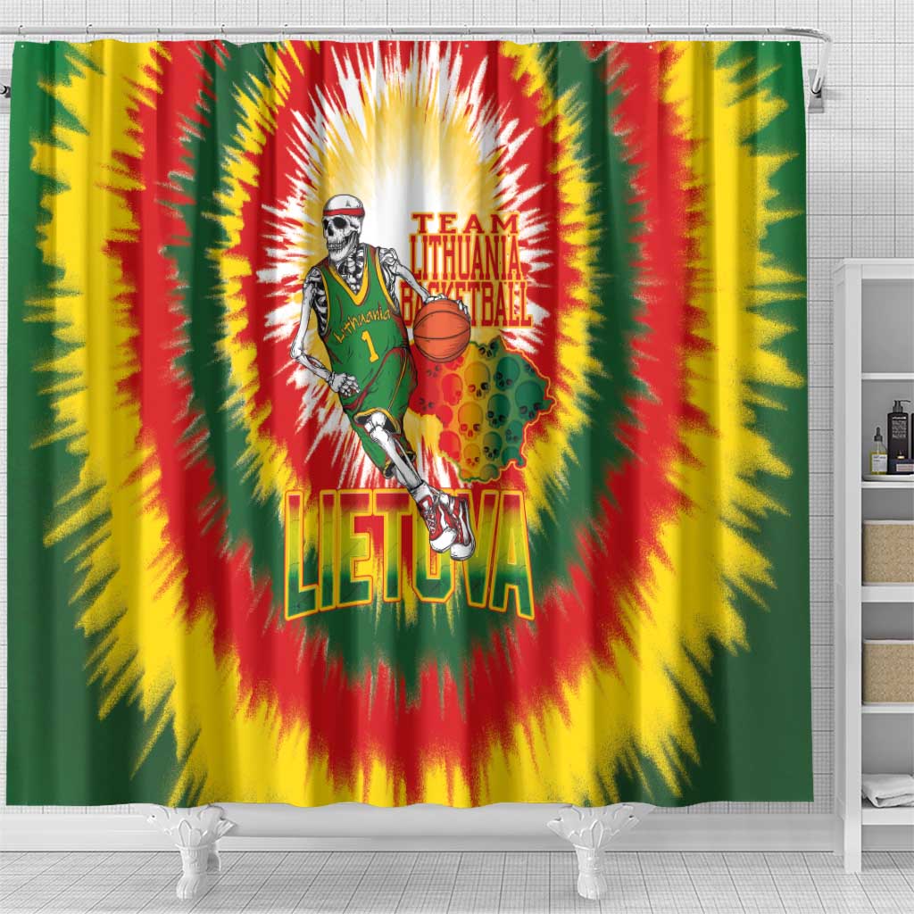 Lithuania Basketball Shower Curtain Champions Skeleton of The Baltic Tie Dye Style - Wonder Print Shop