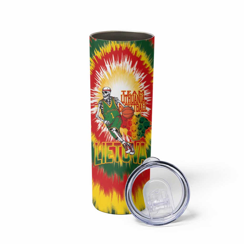 Custom Lithuania Basketball Skinny Tumbler Champions Skeleton of The Baltic Tie Dye Style - Wonder Print Shop