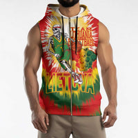 Custom Lithuania Basketball Sleeveless Zip Hoodie Champions Skeleton of The Baltic Tie Dye Style - Wonder Print Shop