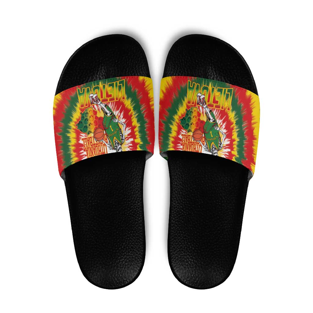 Lithuania Basketball Slide Sandals Champions Skeleton of The Baltic Tie Dye Style - Wonder Print Shop