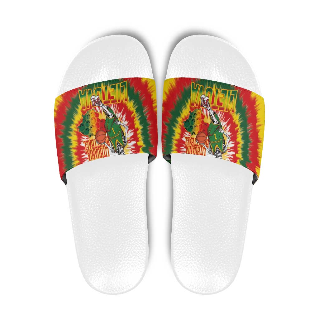 Lithuania Basketball Slide Sandals Champions Skeleton of The Baltic Tie Dye Style - Wonder Print Shop